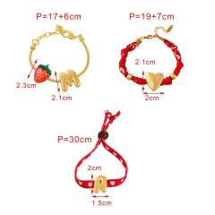 Hot-Selling Fresh Personalized Letter Strawberry Heart Beaded Printed Fabric Bracelet