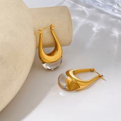 French colorful Resin Earrings Oval U-Shaped stainless steel earrings