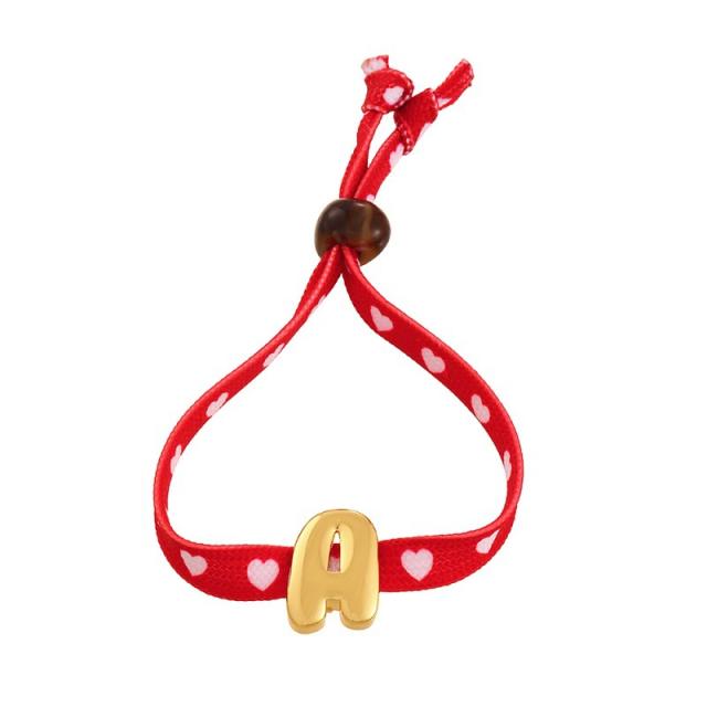 Hot-Selling Fresh Personalized Letter Strawberry Heart Beaded Printed Fabric Bracelet