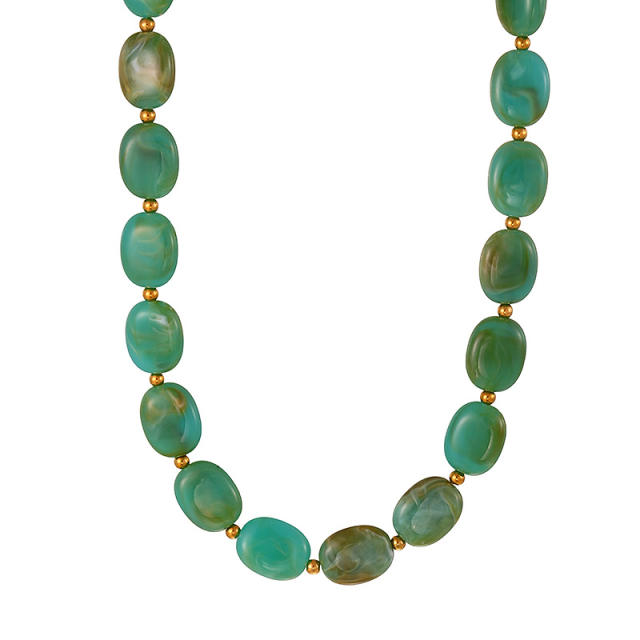 Bohemian Simple Fashion Versatile Colorful Oval Resin Beaded Necklace