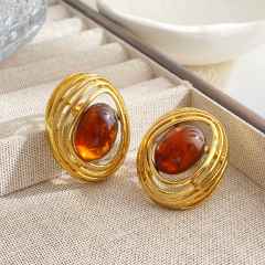 Fashion Metal Stainless Steel earrings Resin Irregular Geometric Oval Earrings