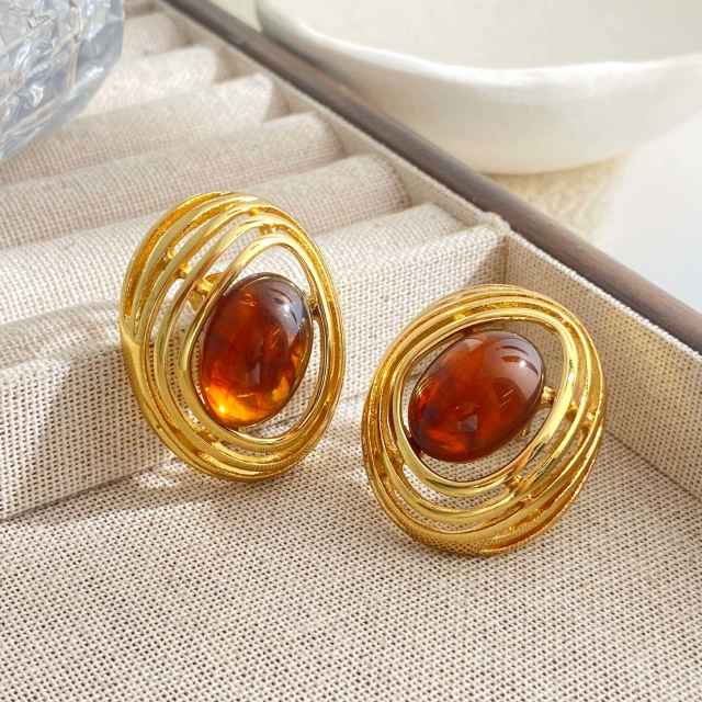 Fashion Metal Stainless Steel earrings Resin Irregular Geometric Oval Earrings