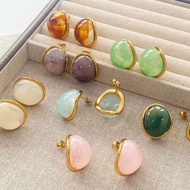 Geometric Round Earrings colorful resin stainless steel earrings