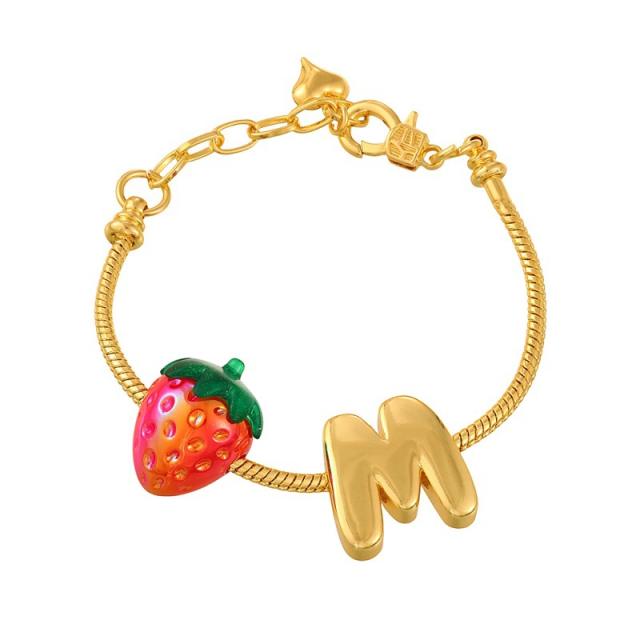 Hot-Selling Fresh Personalized Letter Strawberry Heart Beaded Printed Fabric Bracelet