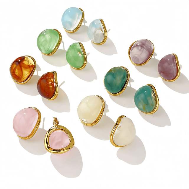 Geometric Round Earrings colorful resin stainless steel earrings