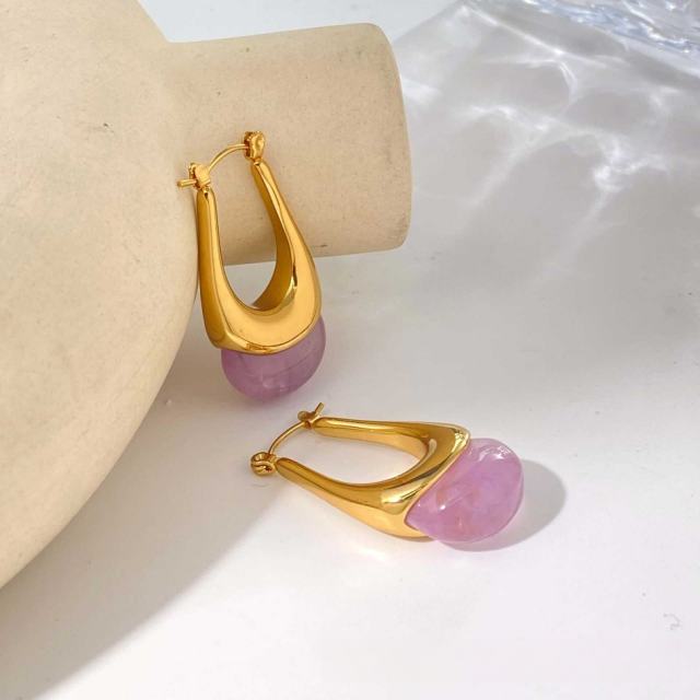 French colorful Resin Earrings Oval U-Shaped stainless steel earrings