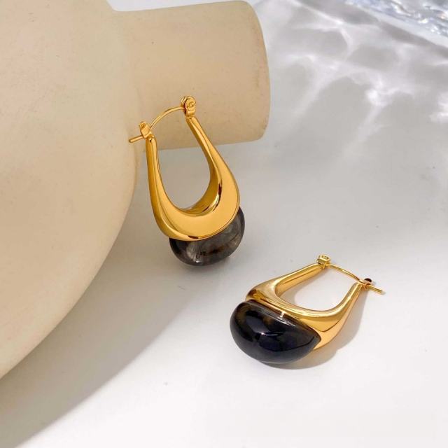 French colorful Resin Earrings Oval U-Shaped stainless steel earrings