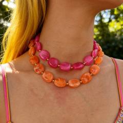 Bohemian Simple Fashion Versatile Colorful Oval Resin Beaded Necklace