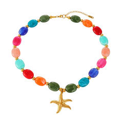 Summer colorful glass ball bead stainless steel pendant necklace for women