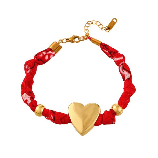 Hot-Selling Fresh Personalized Letter Strawberry Heart Beaded Printed Fabric Bracelet