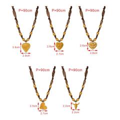 Leopard pattern fabric chain stainless steel bead pendant necklace cow head pendant necklace