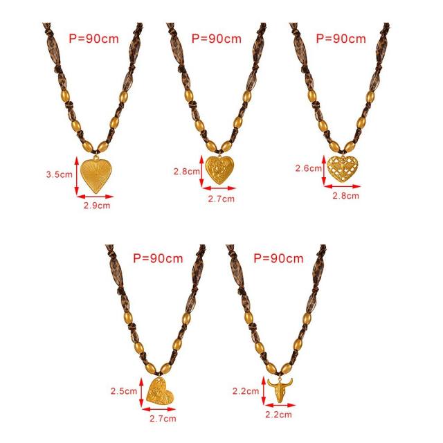 Leopard pattern fabric chain stainless steel bead pendant necklace cow head pendant necklace