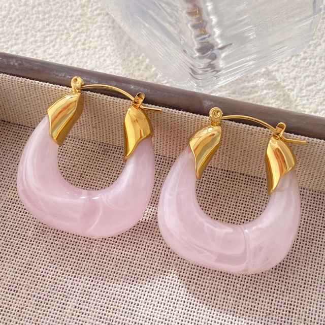 Light Luxury Style Resin Earrings stainless steel earrings U shape earrings