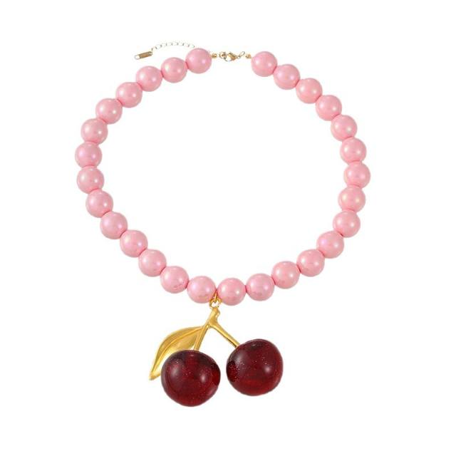 Sweet colorful acrylic resin bead chain stainless steel pendant necklace