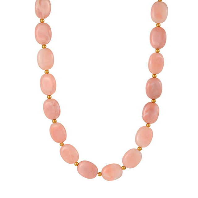Bohemian Simple Fashion Versatile Colorful Oval Resin Beaded Necklace