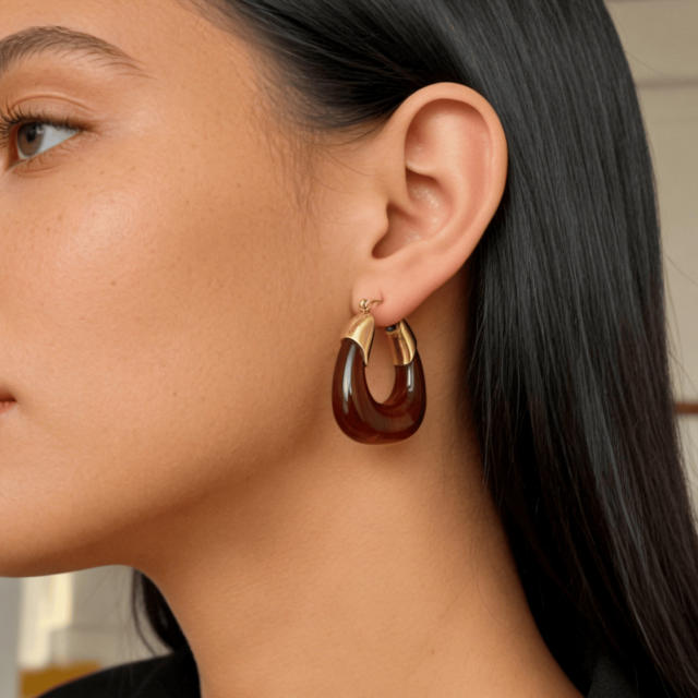 Light Luxury Style Resin Earrings stainless steel earrings U shape earrings