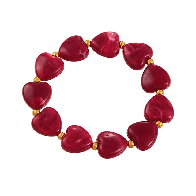Colorful Resin Heart stainless Steel Beaded Bracelet Jewelry for Women