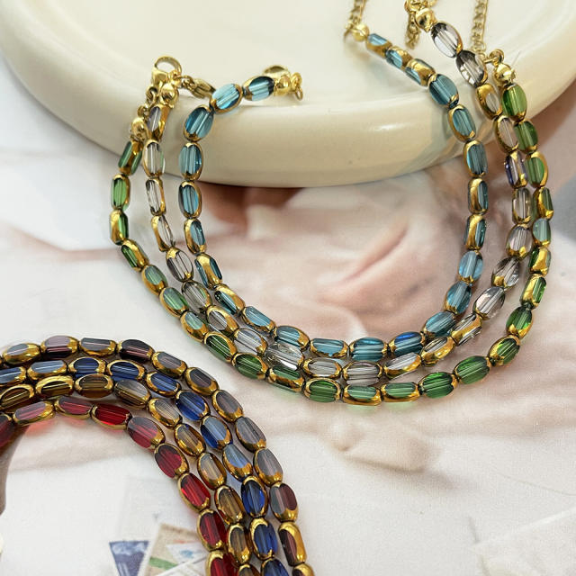 Luxury colorful Artificial crystal stainless steel necklace choker necklace