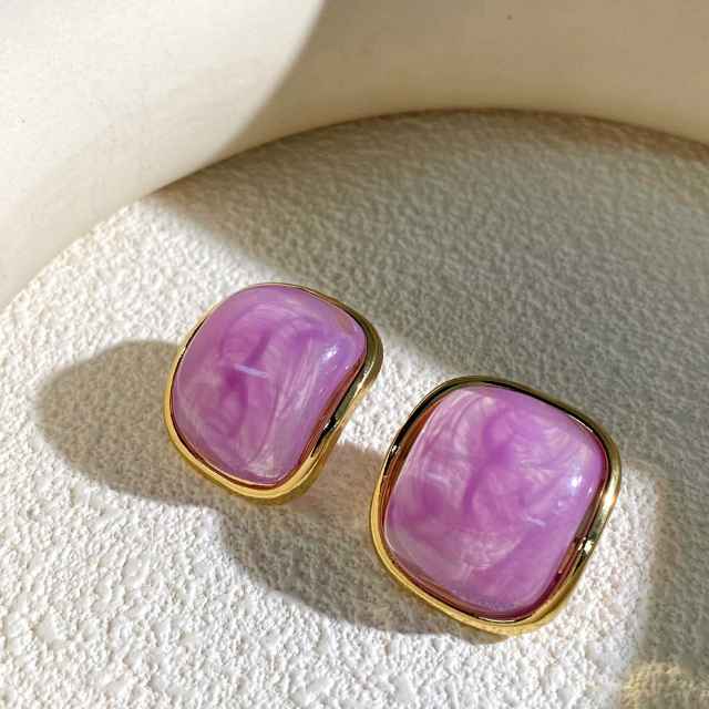 Square shape colorful resin stainless steel earrings studs