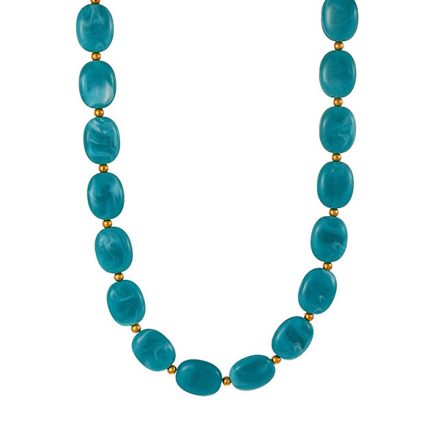Bohemian Simple Fashion Versatile Colorful Oval Resin Beaded Necklace