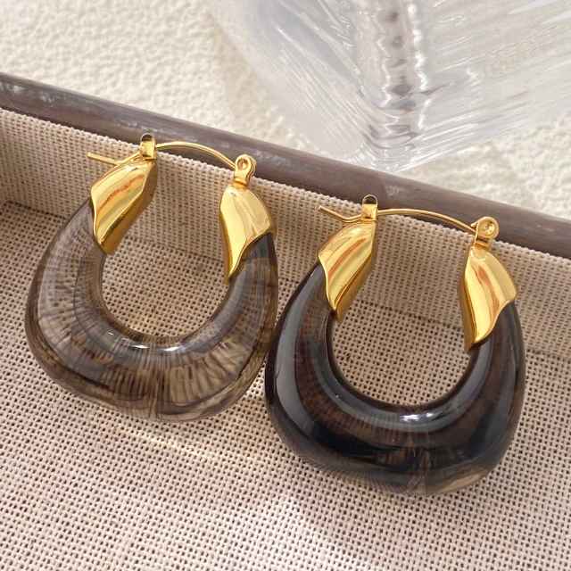 Light Luxury Style Resin Earrings stainless steel earrings U shape earrings