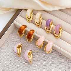 French Retro Twist Earrings colorful acrylic resin stainless steel earrings