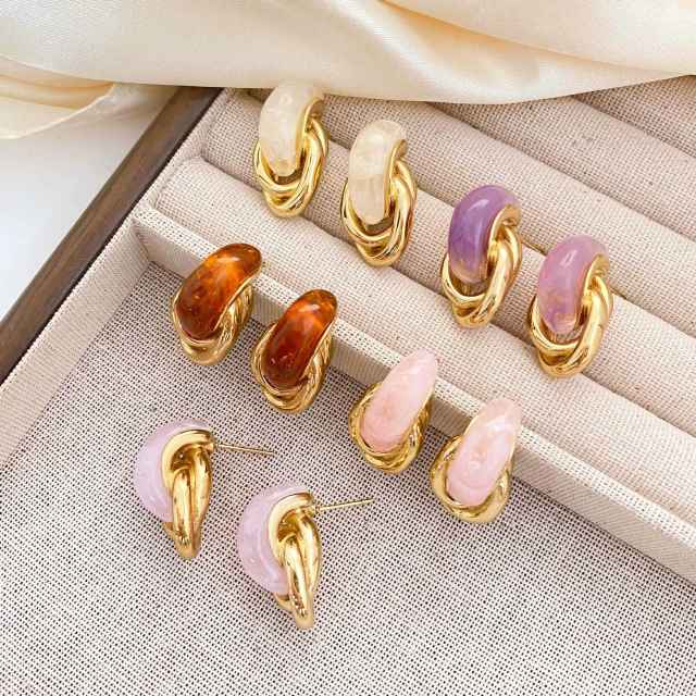French Retro Twist Earrings colorful acrylic resin stainless steel earrings