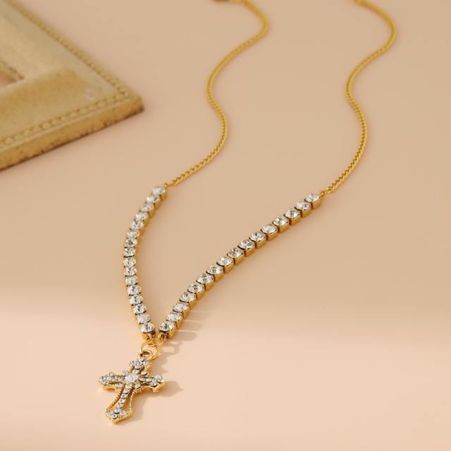 New stainless steel necklace diamond cross pendant necklace
