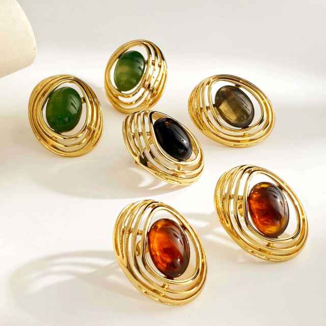 Fashion Metal Stainless Steel earrings Resin Irregular Geometric Oval Earrings