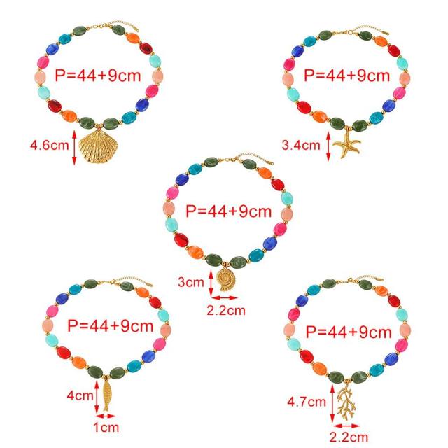 Summer colorful glass ball bead stainless steel pendant necklace for women