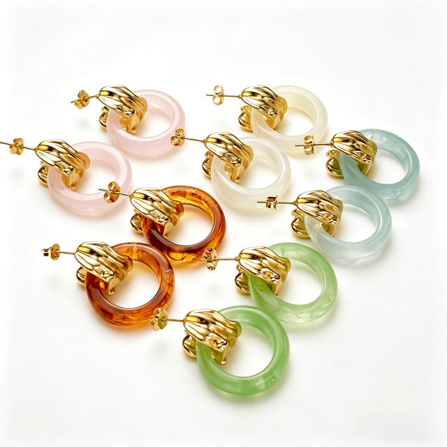French-Style Vintage Resin Hoop Earrings stainless steel earrings