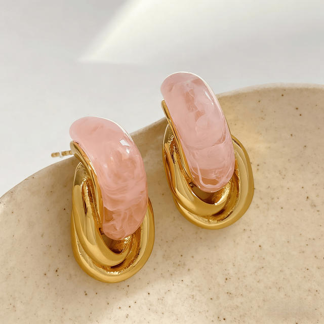 French Retro Twist Earrings colorful acrylic resin stainless steel earrings
