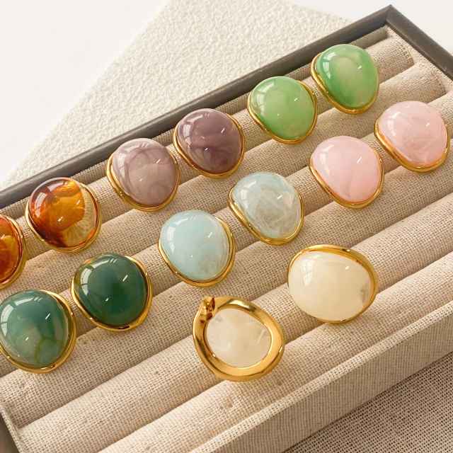 Geometric Round Earrings colorful resin stainless steel earrings