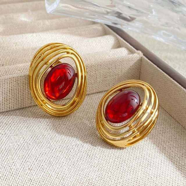 Fashion Metal Stainless Steel earrings Resin Irregular Geometric Oval Earrings