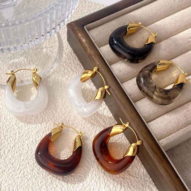 Light Luxury Style Resin Earrings stainless steel earrings U shape earrings