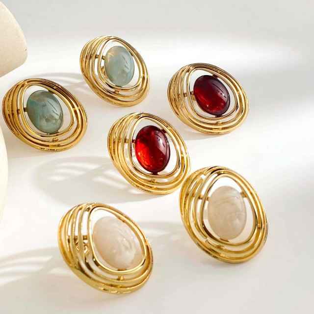 Fashion Metal Stainless Steel earrings Resin Irregular Geometric Oval Earrings