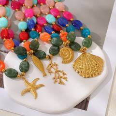 Summer colorful glass ball bead stainless steel pendant necklace for women