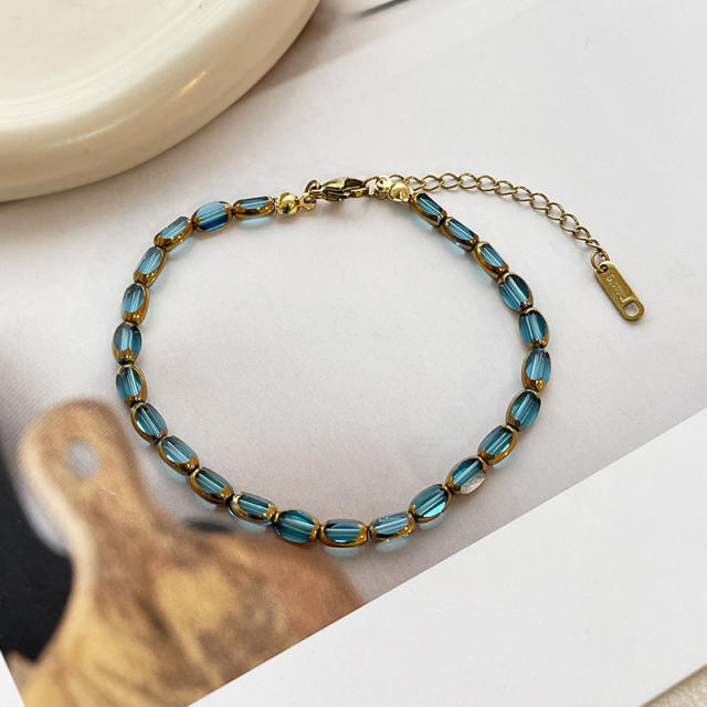 Luxury colorful Artificial crystal stainless steel necklace choker necklace