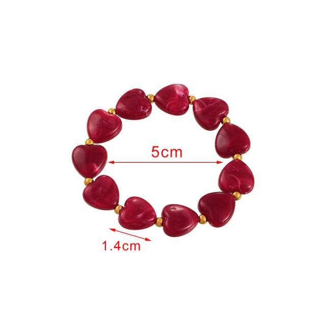 Colorful Resin Heart stainless Steel Beaded Bracelet Jewelry for Women