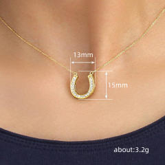 Dainty diamond U shape pendant gold plated copper necklace