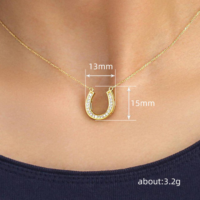 Dainty diamond U shape pendant gold plated copper necklace