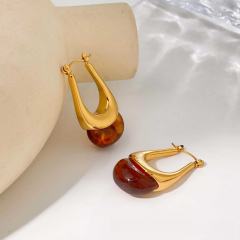 French colorful Resin Earrings Oval U-Shaped stainless steel earrings