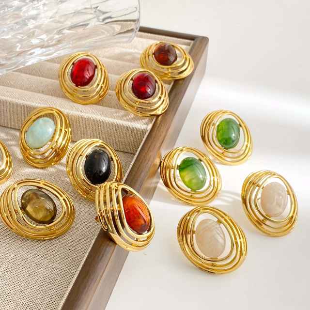 Fashion Metal Stainless Steel earrings Resin Irregular Geometric Oval Earrings