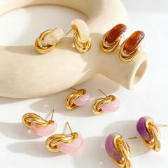 French Retro Twist Earrings colorful acrylic resin stainless steel earrings