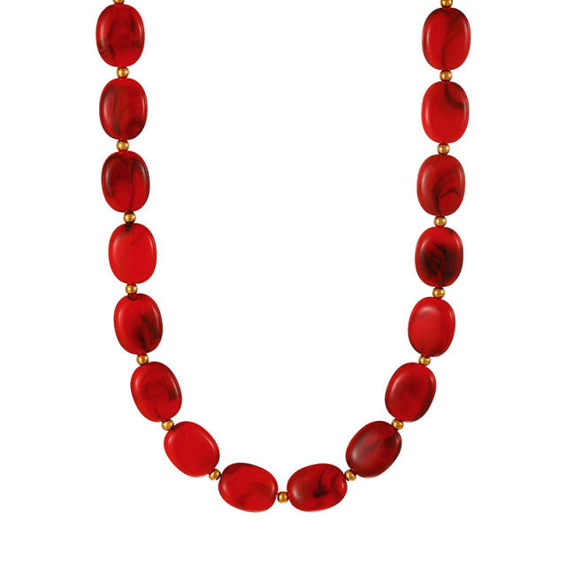 Bohemian Simple Fashion Versatile Colorful Oval Resin Beaded Necklace