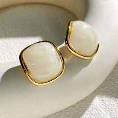 Square shape colorful resin stainless steel earrings studs
