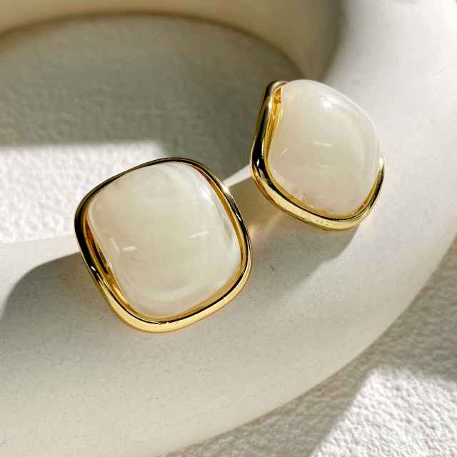 Square shape colorful resin stainless steel earrings studs