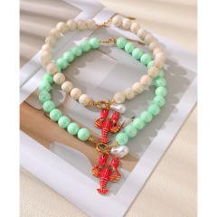 Summer vacation colorful resin acrylic ball bead enamel pendant necklace