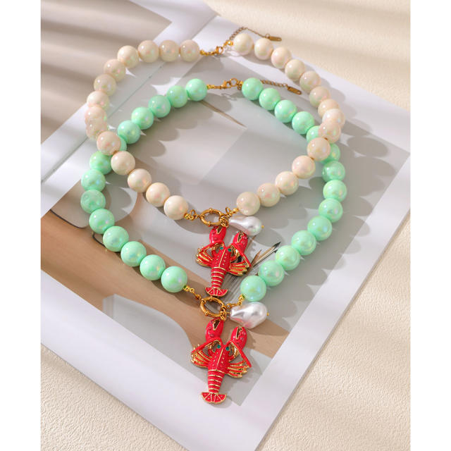 Summer vacation colorful resin acrylic ball bead enamel pendant necklace