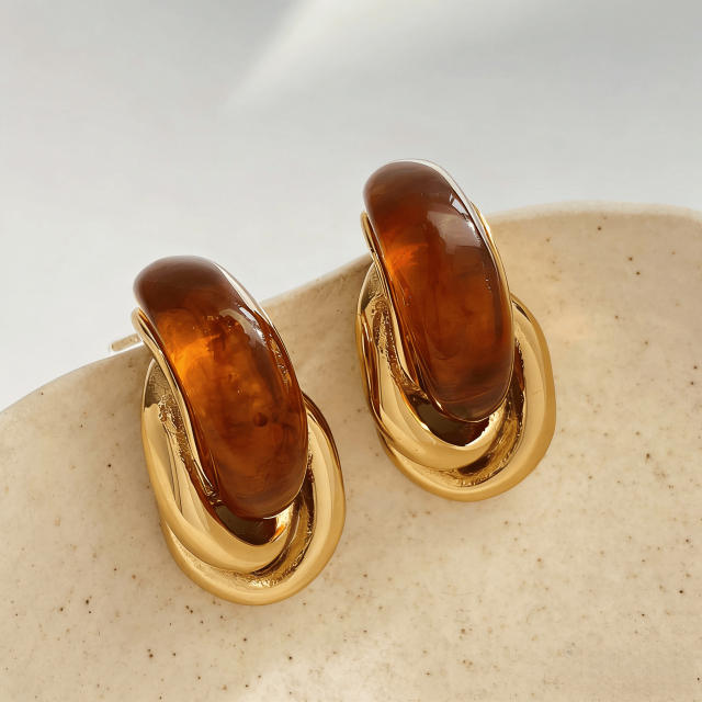 French Retro Twist Earrings colorful acrylic resin stainless steel earrings